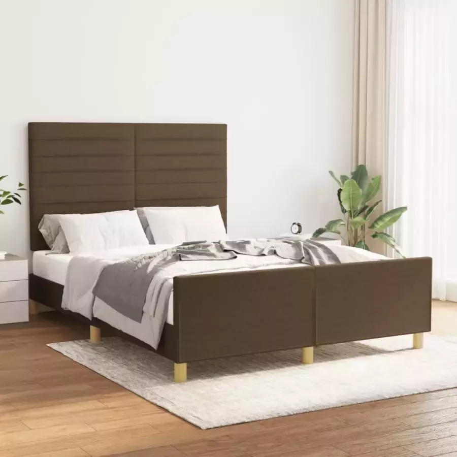 VidaXL -Bedframe-met-hoofdeinde-stof-donkerbruin-140x200-cm