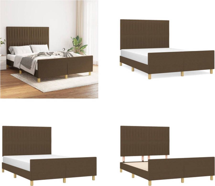 vidaXL Bedframe met hoofdeinde stof donkerbruin 140x200 cm Bedframe Met Hoofdeinde Bedframes Met Hoofdeindes Bed Slaapmeubel