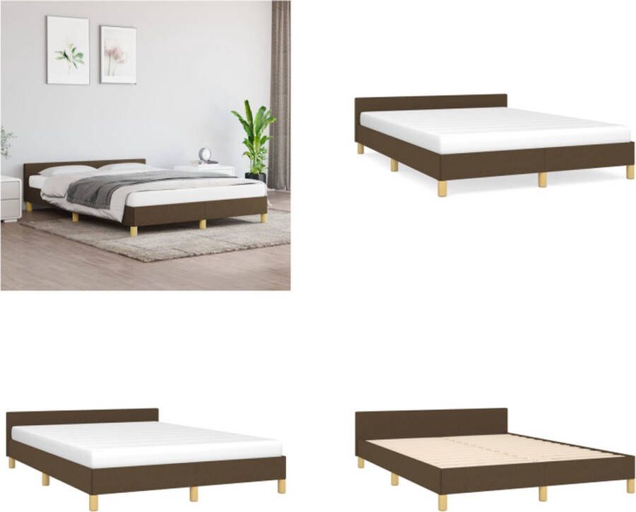 vidaXL Bedframe met hoofdeinde stof donkerbruin 140x200 cm Bedframe Met Hoofdeinde Bedframes Met Hoofdeindes Bed Slaapmeubel