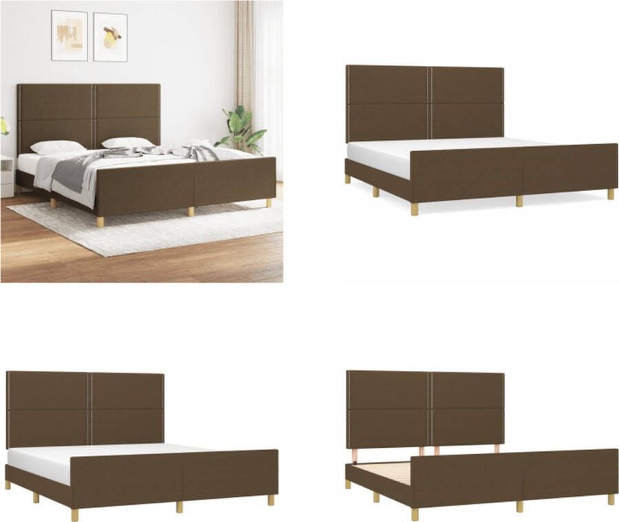 VidaXL Bedframe met hoofdeinde stof donkerbruin 180x200 cm Bedframe Met Hoofdeinde Bedframes Met Hoofdeindes Bed Slaapmeubel