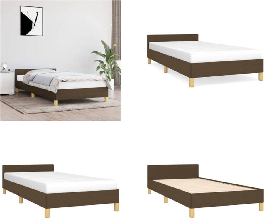 vidaXL Bedframe met hoofdeinde stof donkerbruin 80x200 cm Bedframe Met Hoofdeinde Bedframes Met Hoofdeindes Bed Slaapmeubel