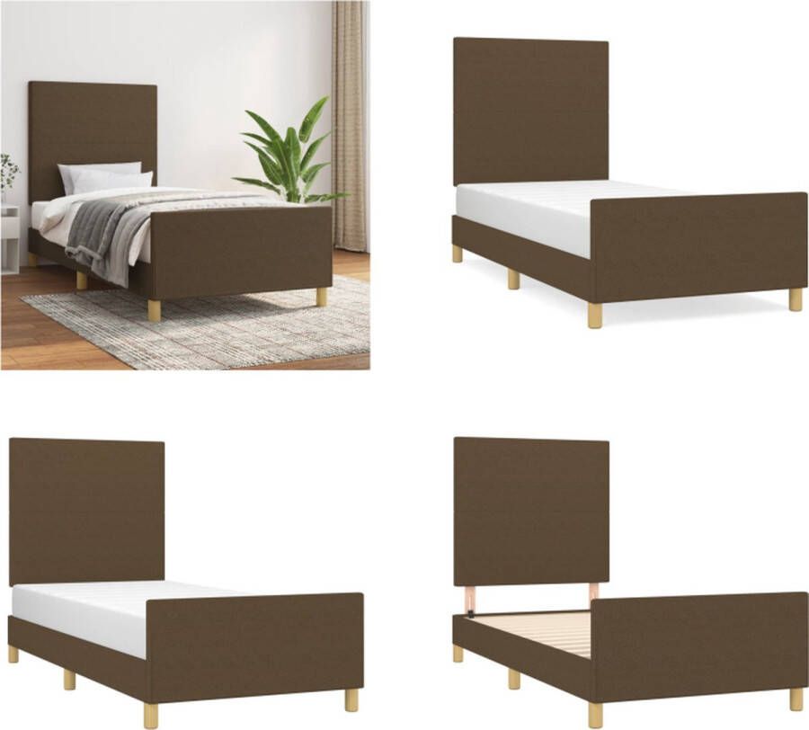 VidaXL Bedframe met hoofdeinde stof donkerbruin 80x200 cm Bedframe Met Hoofdeinde Bedframes Met Hoofdeindes Bed Slaapmeubel