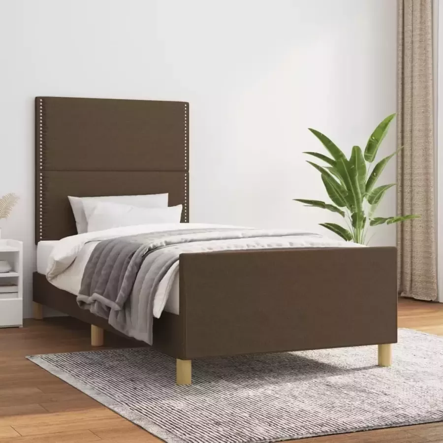 VidaXL -Bedframe-met-hoofdeinde-stof-donkerbruin-90x190-cm