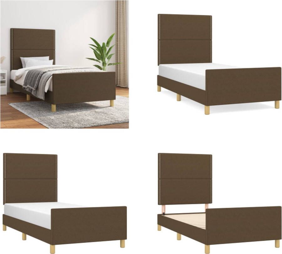 vidaXL Bedframe met hoofdeinde stof donkerbruin 90x190 cm Bedframe Met Hoofdeinde Bedframes Met Hoofdeindes Bed Slaapmeubel