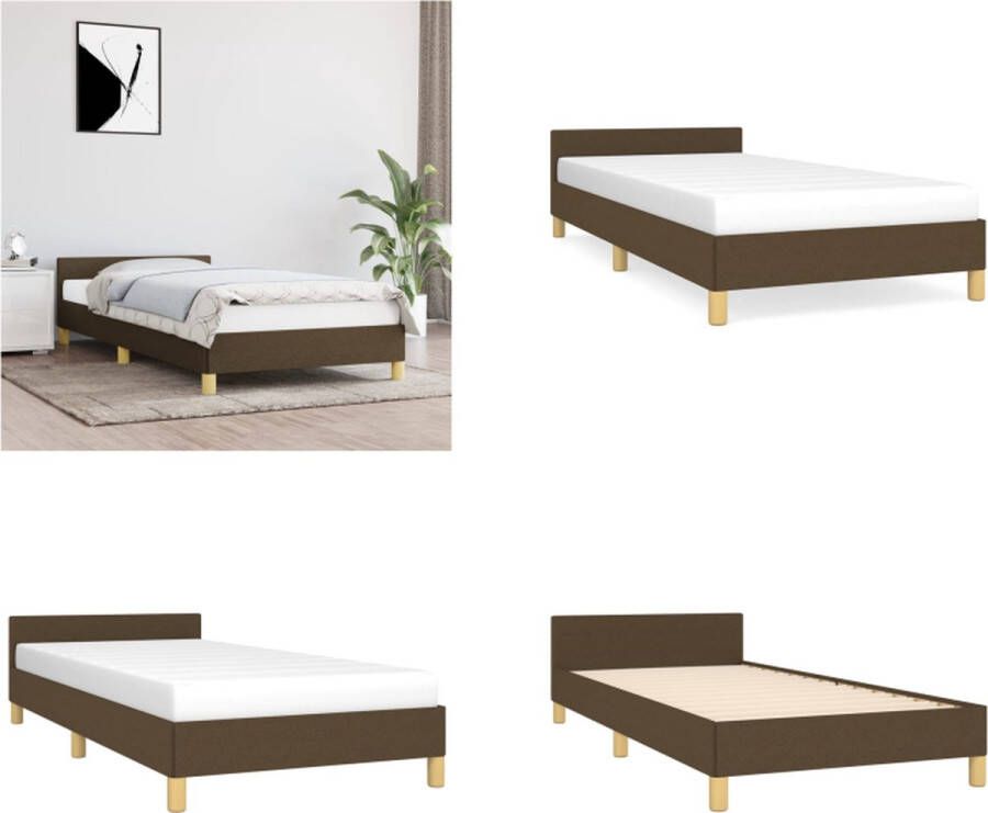 VidaXL Bedframe met hoofdeinde stof donkerbruin 90x190 cm Bedframe Met Hoofdeinde Bedframes Met Hoofdeindes Bed Slaapmeubel