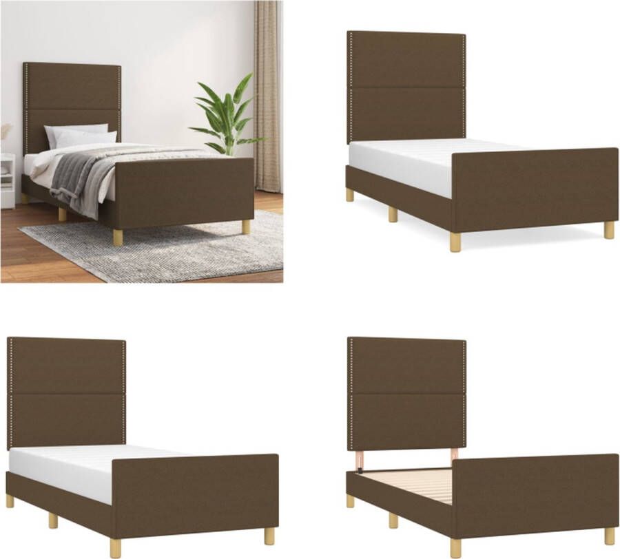 VidaXL Bedframe met hoofdeinde stof donkerbruin 90x200 cm Bedframe Met Hoofdeinde Bedframes Met Hoofdeindes Bed Slaapmeubel