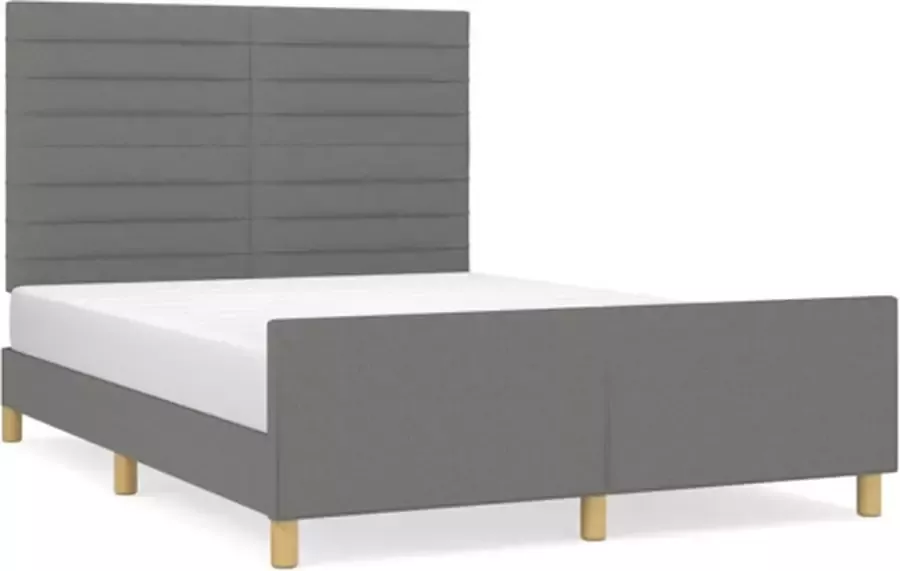 VidaXL -Bedframe-met-hoofdeinde-stof-donkergrijs-140x190-cm - Foto 4