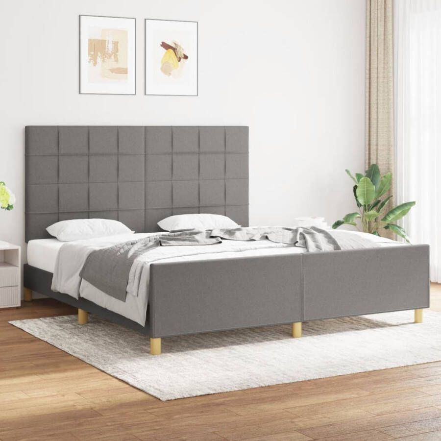 VidaXL -Bedframe-met-hoofdeinde-stof-donkergrijs-180x200-cm - Foto 2