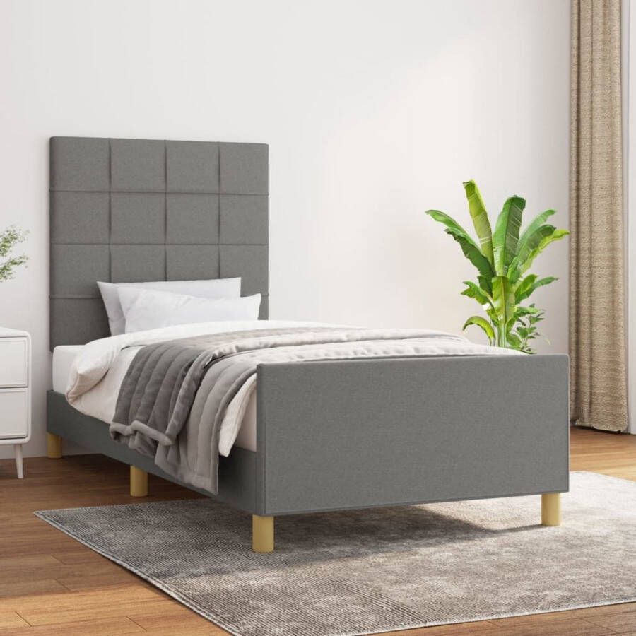 VidaXL -Bedframe-met-hoofdeinde-stof-donkergrijs-90x190-cm - Foto 2