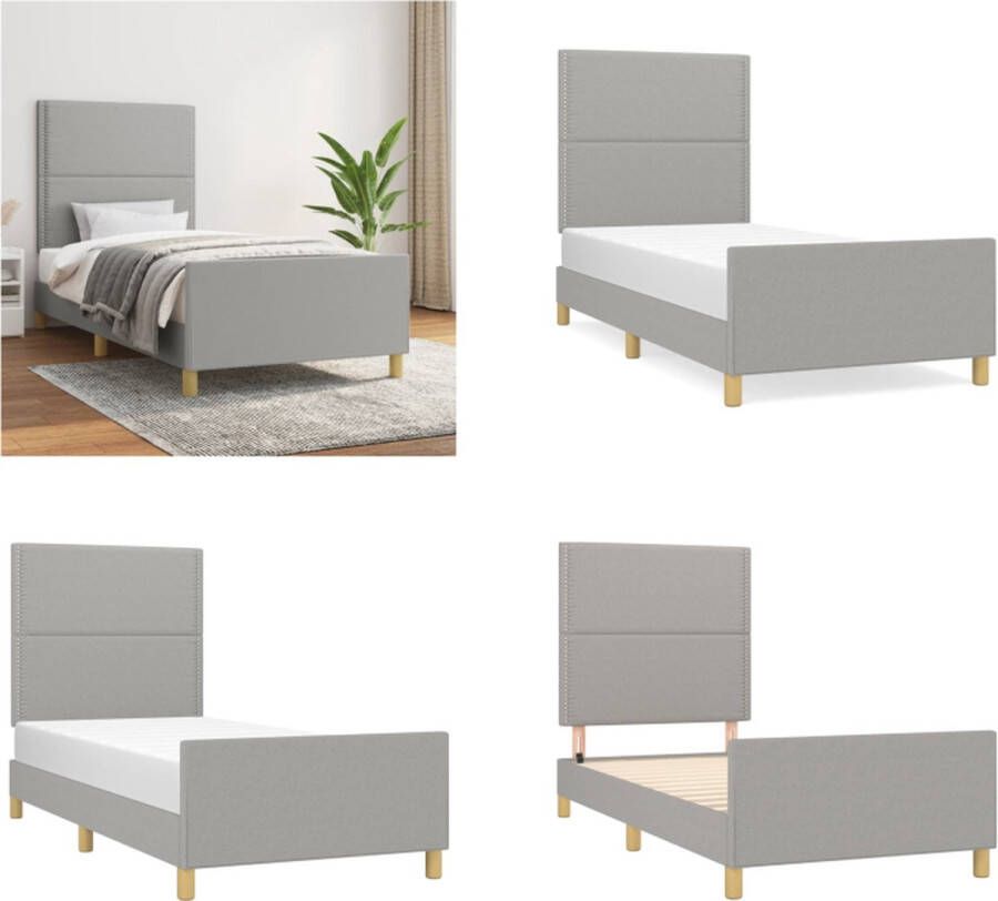 The Living Store Bedframe Comfort Eenpersoonsbed 193 x 93 x 118 128 cm Lichtgrijs Comfortabel Bed Slaapcomfort Bedframe Hoofdeinde Grijs Bed - Foto 2