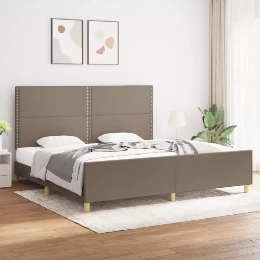 VidaXL -Bedframe-met-hoofdeinde-stof-taupe-200x200-cm - Foto 4