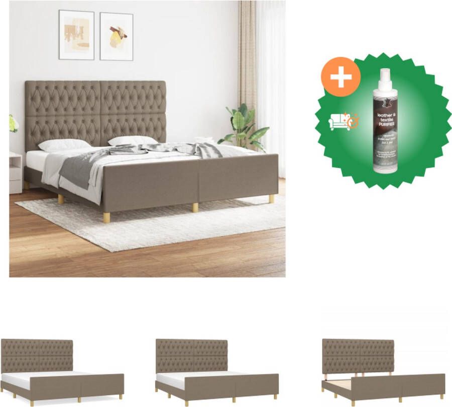 VidaXL Bedframe met hoofdeinde Taupe Stof 203x186x118 128 cm Verstelbaar hoofdbord Stabiele poten Multiplex lattenbodem Geschikt voor 180x200 cm matras Inclusief montagehandleiding Bed Inclusief Reiniger - Foto 2