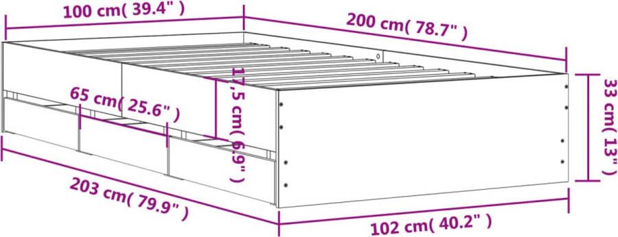 VidaXL -Bedframe-met-lades-bewerkt-hout-betongrijs-100x200-cm - Foto 3