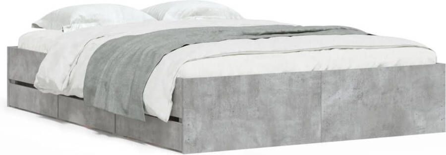 VidaXL -Bedframe-met-lades-bewerkt-hout-betongrijs-135x190-cm - Foto 3