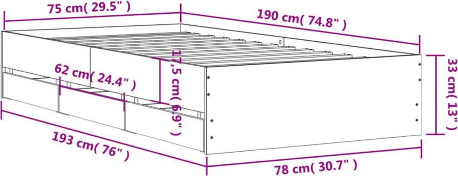 VidaXL -Bedframe-met-lades-bewerkt-hout-betongrijs-75x190-cm - Foto 3