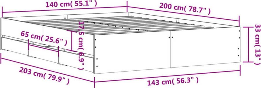 VidaXL -Bedframe-met-lades-bewerkt-hout-bruin-eikenkleurig-140x200-cm - Foto 2