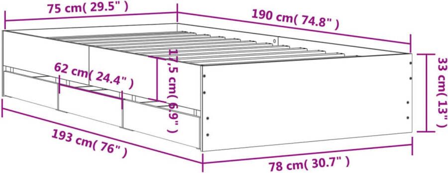 VidaXL -Bedframe-met-lades-bewerkt-hout-bruin-eikenkleurig-75x190-cm - Foto 2