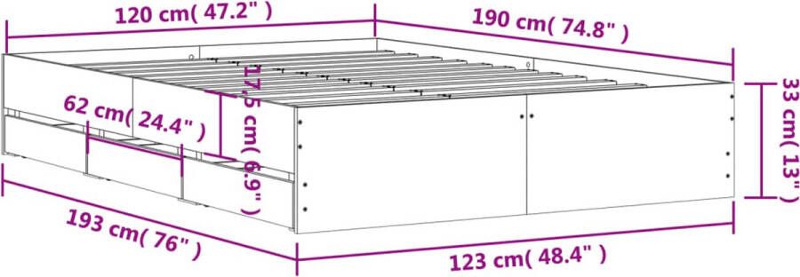 VidaXL -Bedframe-met-lades-bewerkt-hout-bruin-eikenkleurig-120x190-cm - Foto 3