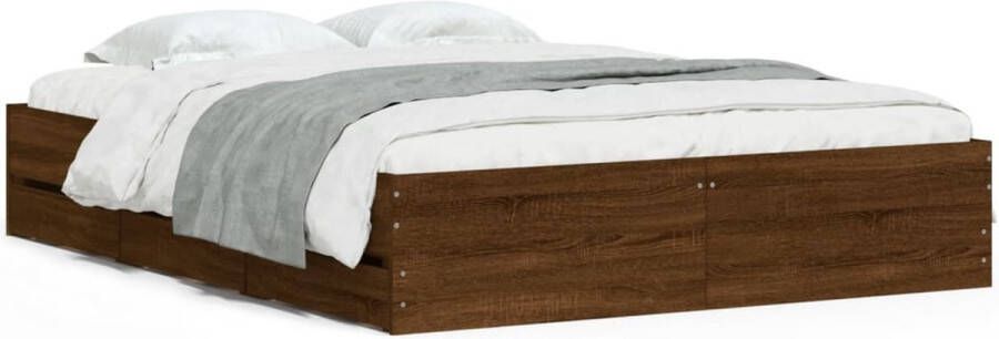 VidaXL -Bedframe-met-lades-bewerkt-hout-bruin-eikenkleurig-140x200-cm - Foto 3