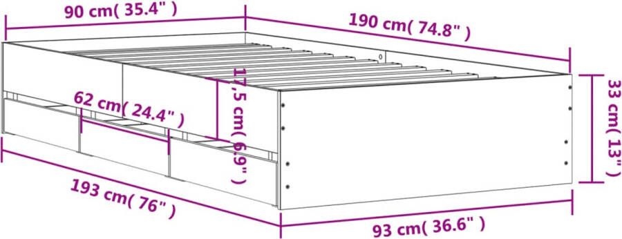 VidaXL -Bedframe-met-lades-bewerkt-hout-wit-90x190-cm - Foto 3