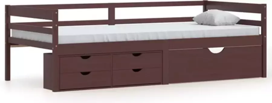 VidaXL -Bedframe-met-lades-en-kast-grenenhout-donkerbruin-90x200-cm - Foto 3