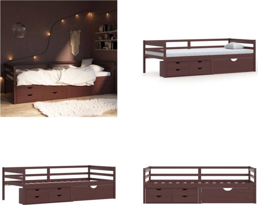 VidaXL Bedframe met lades en kast grenenhout donkerbruin 90x200 cm Bedframe Bed Frame Bed Frames