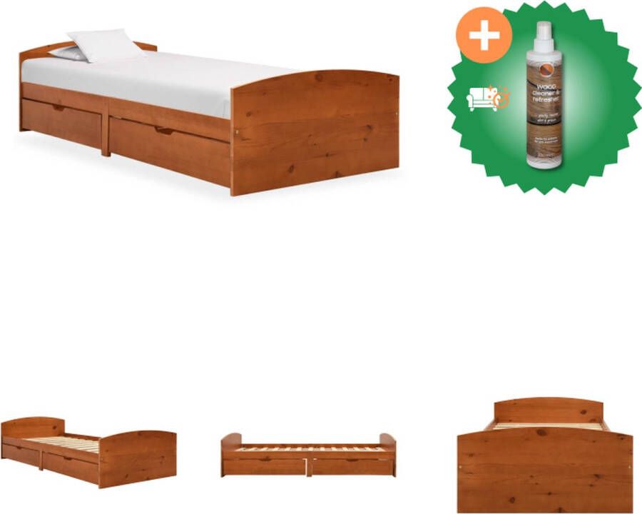 VidaXL Bedframe met 2 lades massief grenenhout honingbruin 90x200 cm Bed Inclusief Houtreiniger en verfrisser