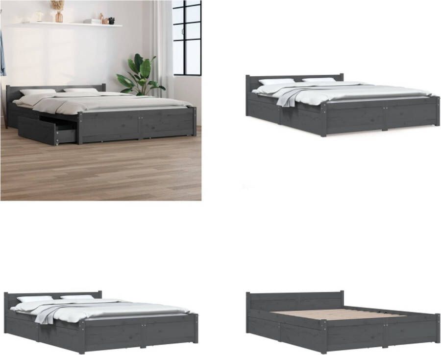 vidaXL Bedframe met lades grijs 150x200 cm 5FT King Size Bedframe Bedframes Bed Bedbodem