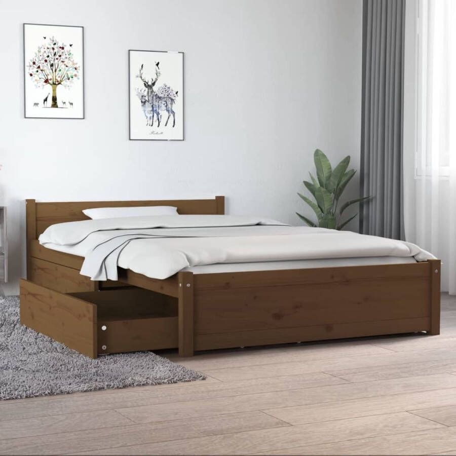 VIDAXL Bedframe met lades honingbruin 120x190 cm 4FT Small Double