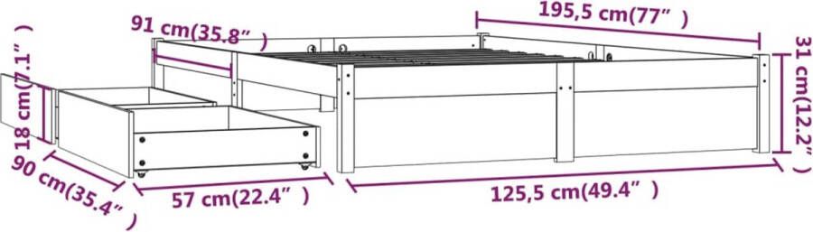 VidaXL -Bedframe-met-lades-honingbruin-120x190-cm-4FT-Small-Double - Foto 3