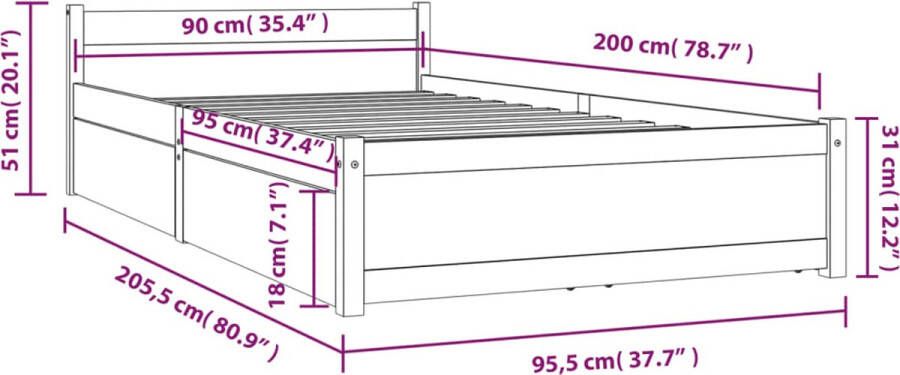 VidaXL -Bedframe-met-lades-honingbruin-90x200-cm - Foto 2