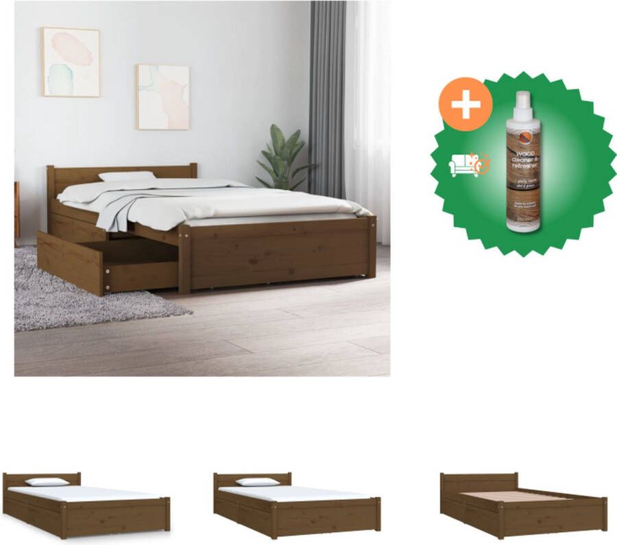 VidaXL Houten Bedframe Grenenhout 205.5 x 95.5 x 31 cm Massief Opbergfunctie Bed Inclusief Houtreiniger en verfrisser