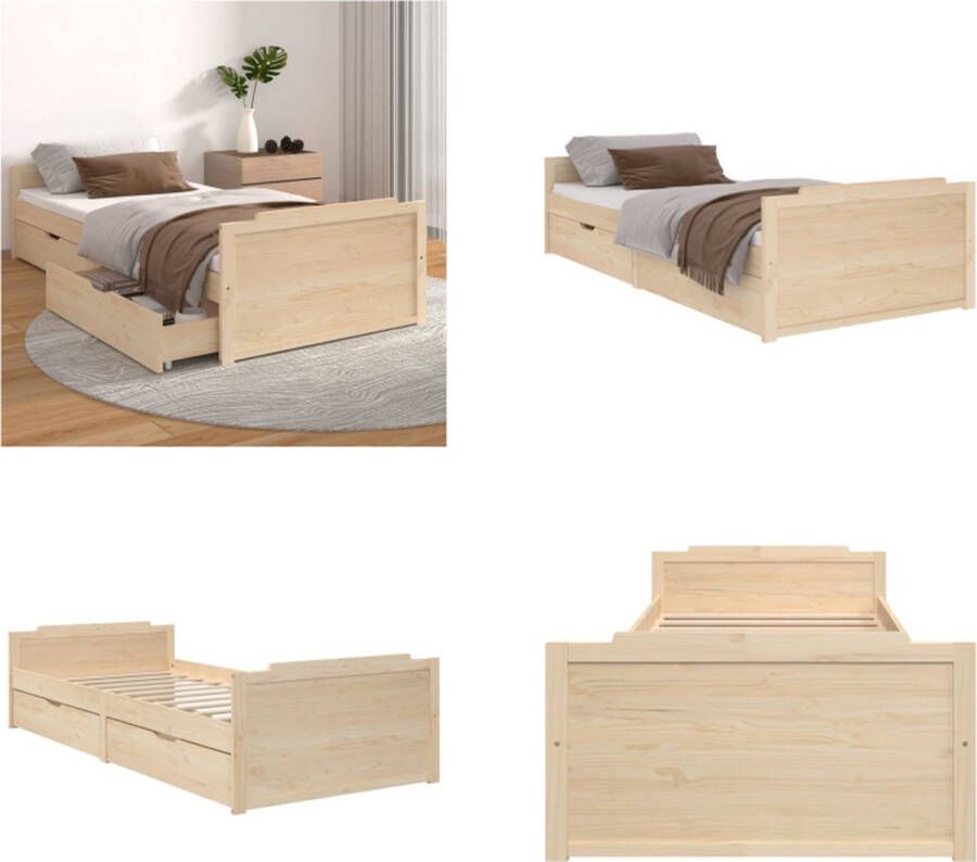 VidaXL Bedframe met lades massief grenenhout 90x200 cm Bedframe Bedframes Bed Ledikant