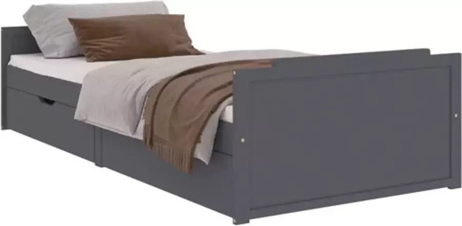 VidaXL -Bedframe-met-lades-massief-grenenhout-donkergrijs-90x200-cm - Foto 3