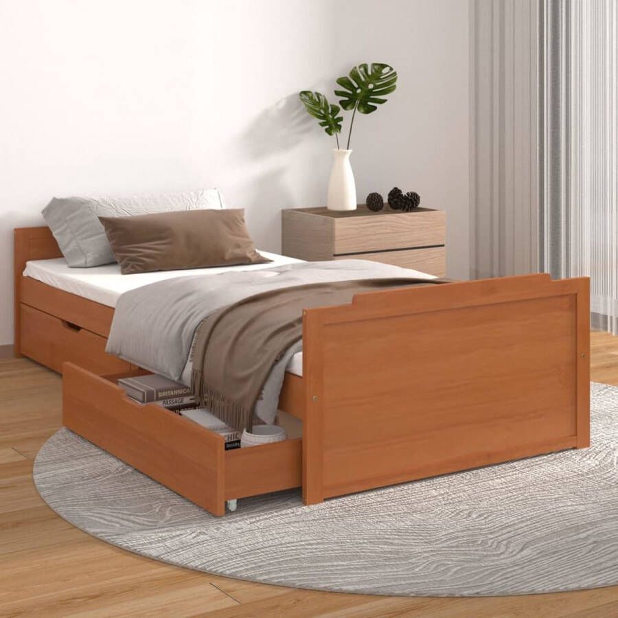 VidaXL -Bedframe-met-lades-massief-grenenhout-honingbruin-90x200-cm