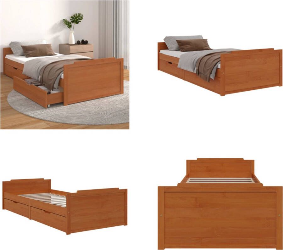 VidaXL Bedframe met lades massief grenenhout honingbruin 90x200 cm Bedframe Bedframes Bed Ledikant