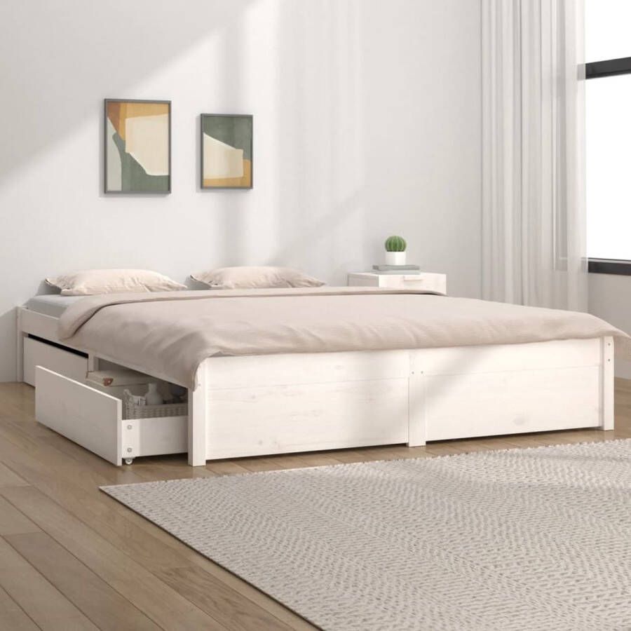 VidaXL -Bedframe-met-lades-wit-135x190-cm-4FT6-Double