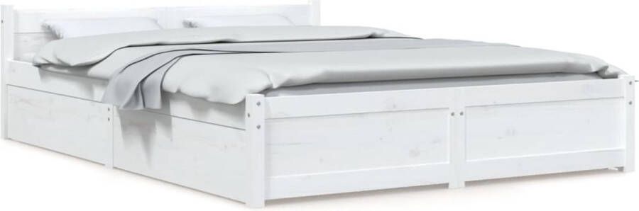 VidaXL Bedframe Wit 150x200 cm Inclusief lades Houten Bed Frame King Size Bed Tweepersoons Bed Witte Bed Massief Hout Bed Met Opbergruimte Boxspring Bed Bedroom Furniture - Foto 2