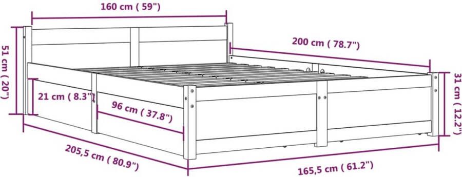 Vida XL Bedframe met lades wit 160x200 cm SKU: V3103524 - Foto 3