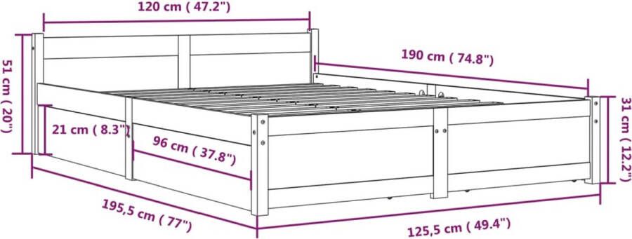 VidaXL -Bedframe-met-lades-zwart-120x190-cm-4FT-Small-Double