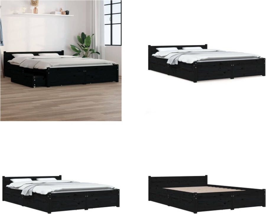 VidaXL Bedframe met lades zwart 135x190 cm 4FT6 Double Bedframe Bedframes Bed Bedbodem