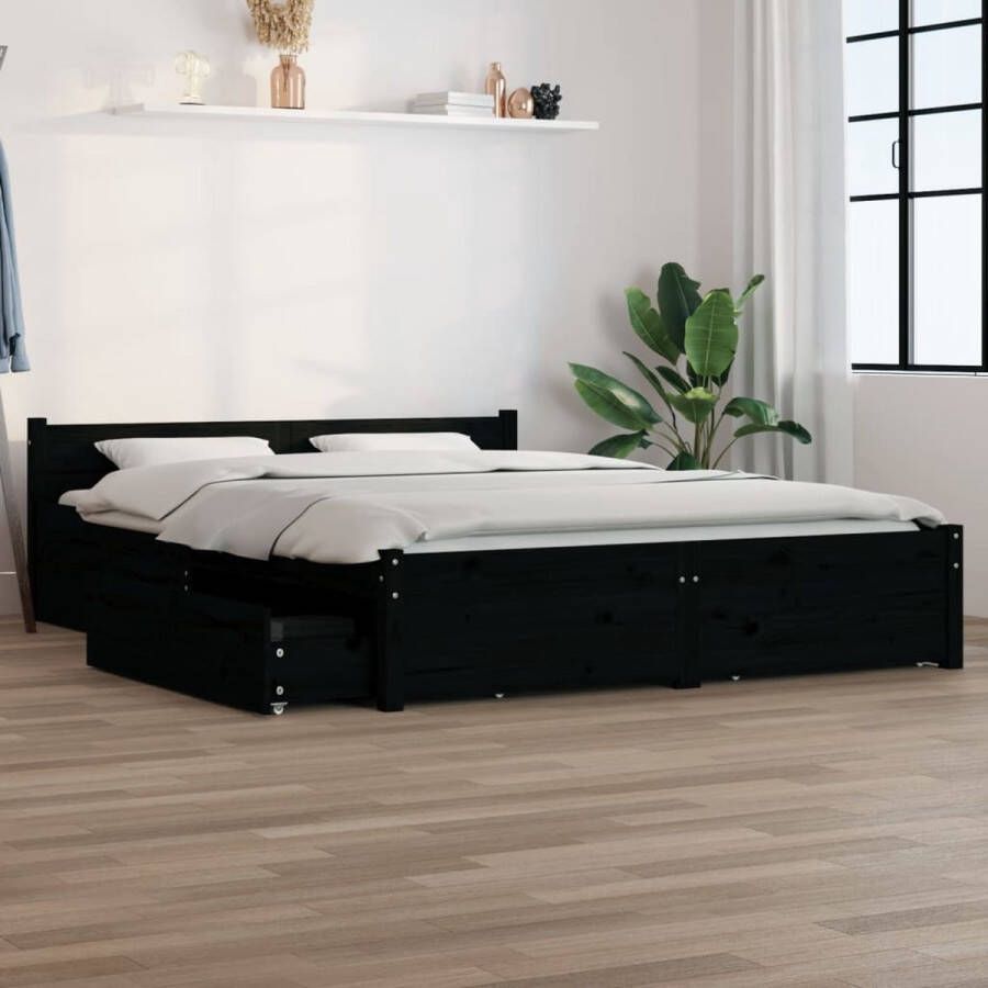 VidaXL -Bedframe-met-lades-zwart-140x200-cm