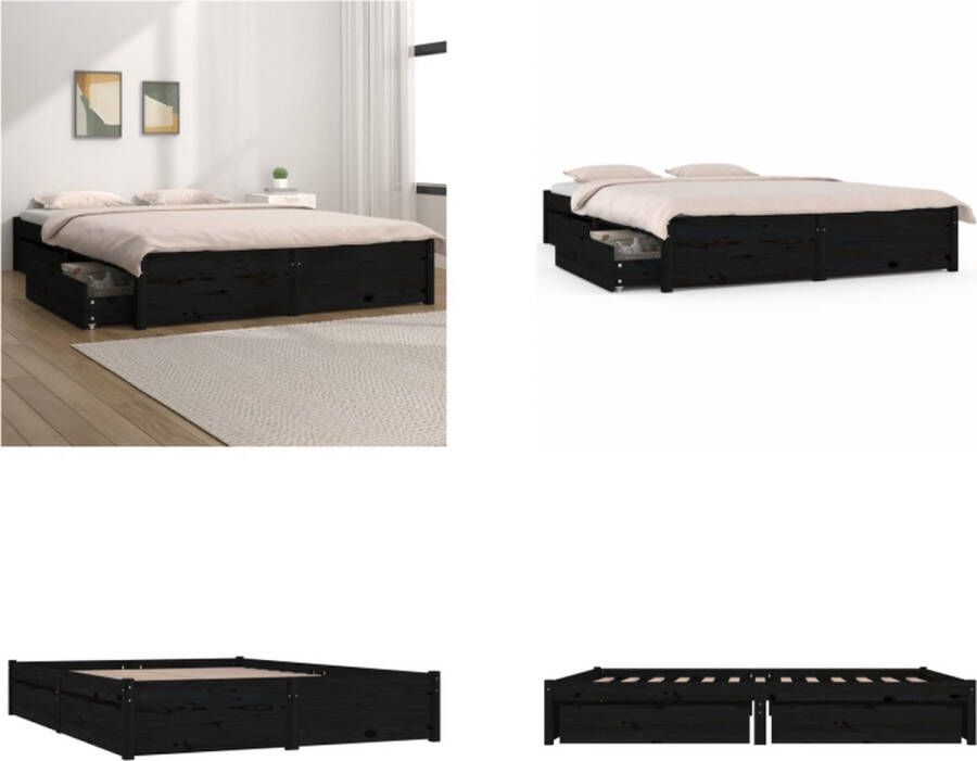 VidaXL Bedframe met lades zwart 150x200 cm 5FT King Size Bedframe Bedframes Tweepersoonsbed Bed