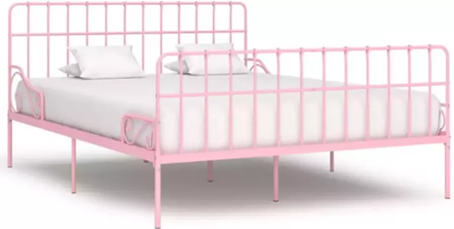 VIDAXL Bedframe met lattenbodem metaal roze 200x200 cm - Foto 1