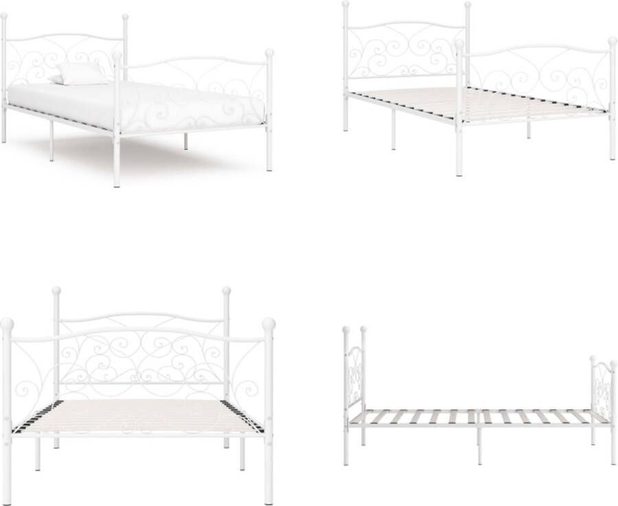 VidaXL Bedframe met lattenbodem metaal wit 100x200 cm Bedframe Bedframes Eenpersoonsbed Eenpersoonsbedden