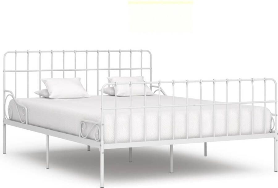 VidaXL Bedframe Metalen Lattenbodem Wit 200x200 cm Metalen Bedframe Tweepersoonsbed Wit Bedframe Met Lattenbodem Slaapkamer Meubels Luxe Bedframe - Foto 2