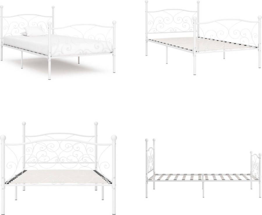 VidaXL Bedframe met lattenbodem metaal wit 90x200 cm Bedframe Bedframes Eenpersoonsbed Eenpersoonsbedden