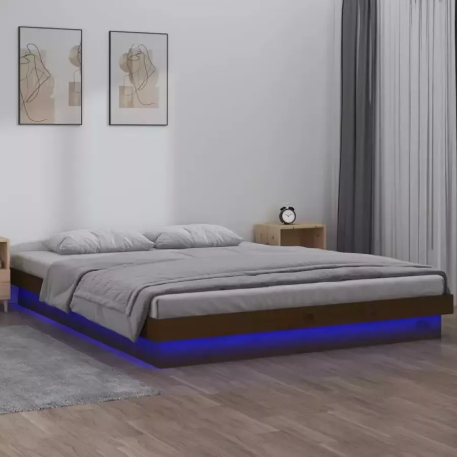VidaXL Bedframe met LED hout honingbruin 120x190 cm 4FT Small Double