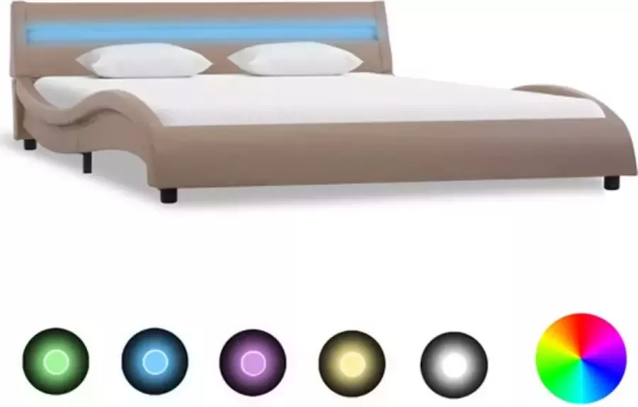 VIDAXL Bedframe met LED kunstleer cappuccino 140x200 cm