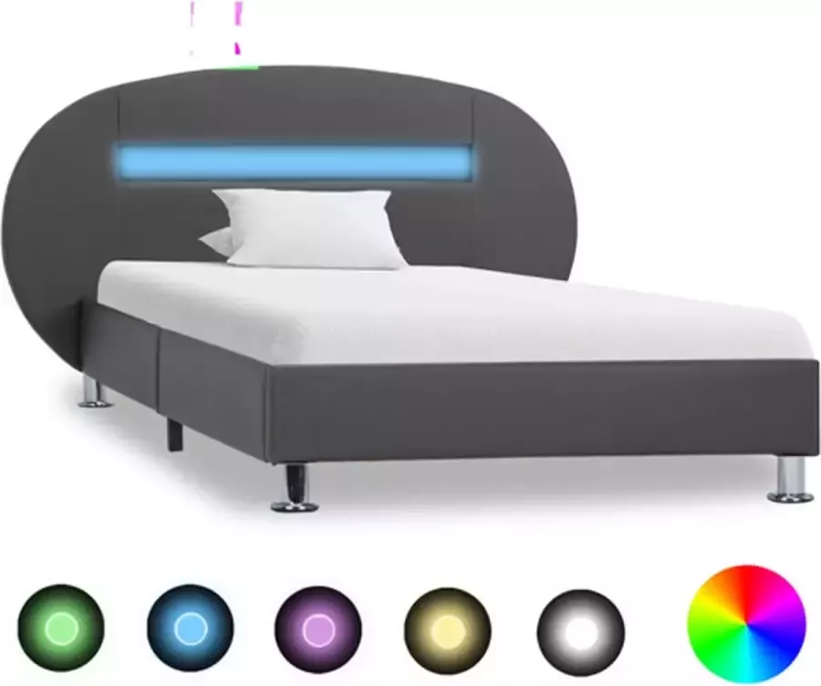 VidaXL -Bedframe-met-LED-kunstleer-grijs-100x200-cm